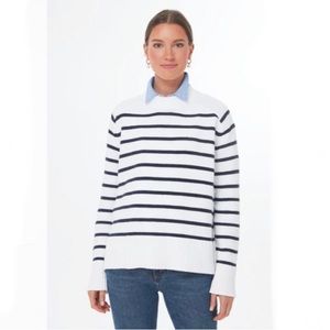 TUCKERNUCK Ivory and Navy stripe cotton sweater Bryant XS NWOT